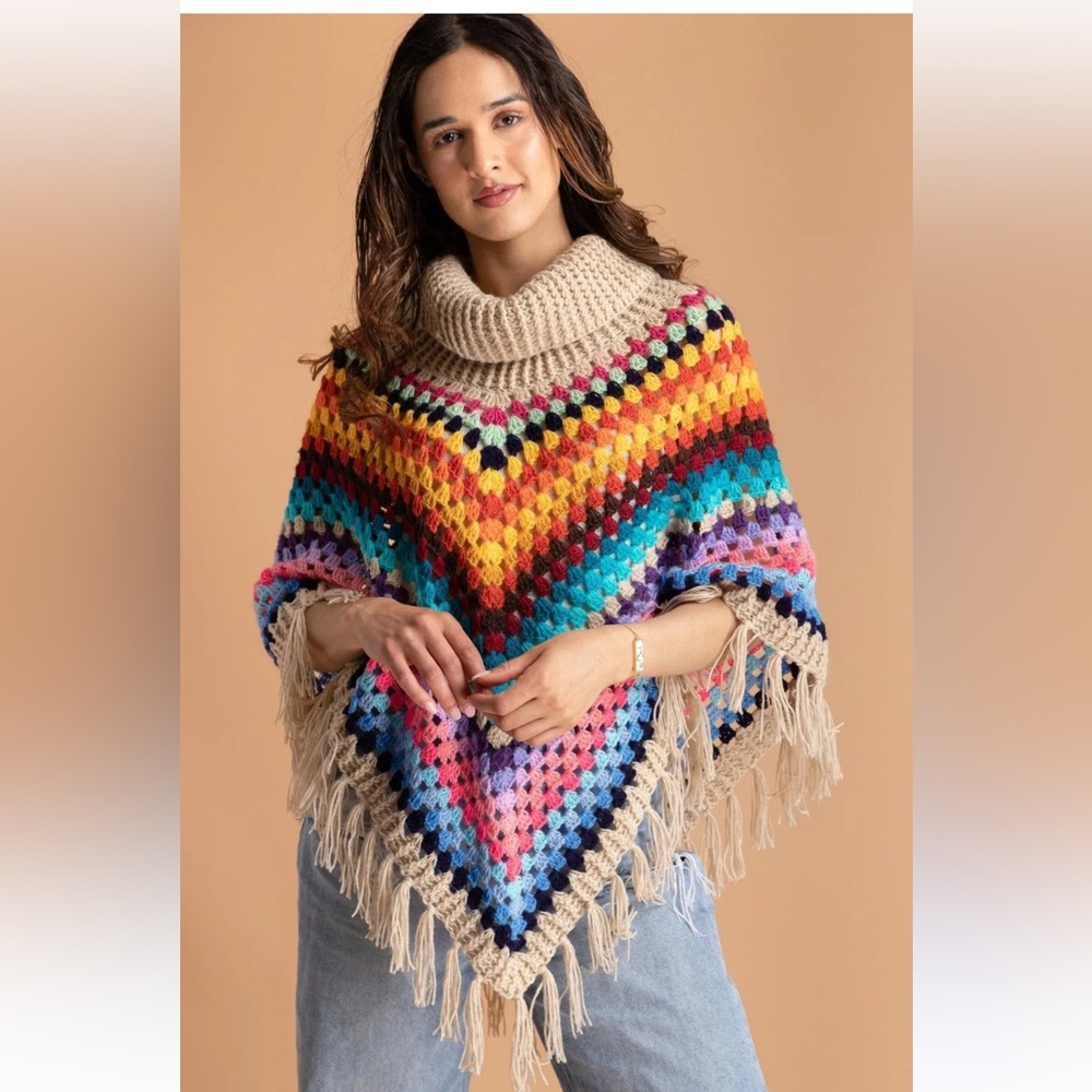 Rainbow Crochet Turtleneck Sweater
Poncho - SAACHI🍭🍭